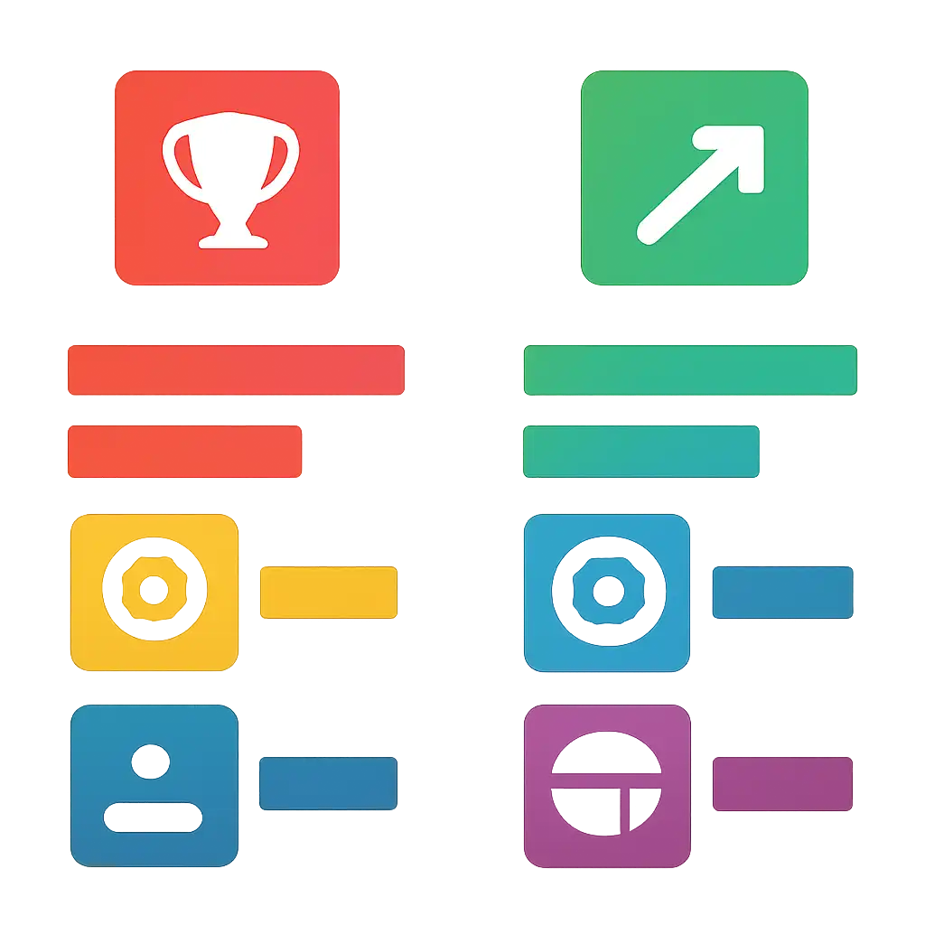 Infographic comparing options using coloured bars and icons only, no text or labels, flat design, Raxi Win